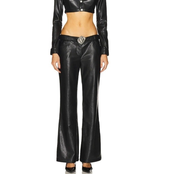 Loba Pants - LOBA Sagrada Low Rise Pants Revolve Black Faux Leather Heart Belt Bootcut M NEW